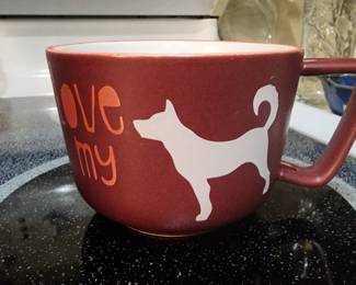 Love My Dog Coffee Mug Cup By Holiday Stoneware. Larger Mug. Red & White