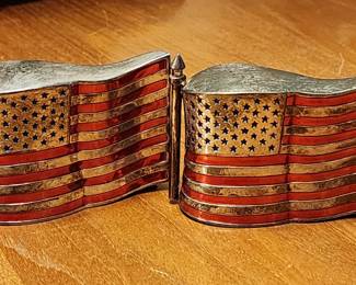 Godinger Silver Art Co VTG Red Blue Enamel American Flag 4th Salt Pepper Shaker