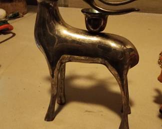 Tarnished Silver Christmas Reindeer Taper Candle Holder