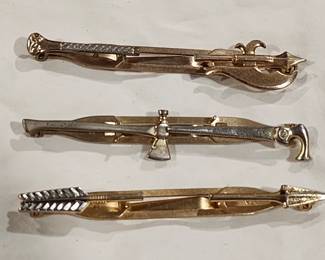 Vintage Anson Gold Tone Tie Clip Bar - Arrow, Saw & Axe, & Battle Axe