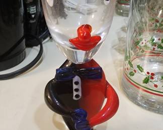 Vintage Murano Clown Glass Cordial Venetian Hand Blown Whimsical Liquor Shot Jigger Glass Italy