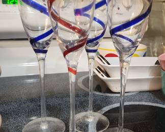 Pier 1 Swirline Champagne Flute Long Stem Glasses 10" Hand Blown Set Of 4