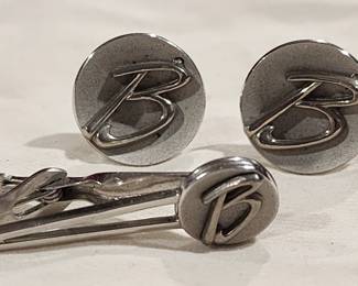 "B" Tie Clip and Cufflinks
