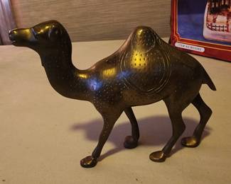 Vintage Mid-Century Modern Brass Floral Etched Camel Statue