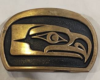 Seattle Seahawk Sandcast Solid Bronze Belt Buckle Hand Finished Rainbow Metals