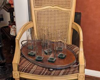 MCM CANE BACK FRENCH PROVENCIAL STYLE ARM CHAIR (PART OF A DINING SET OF 8 CHAIRS)