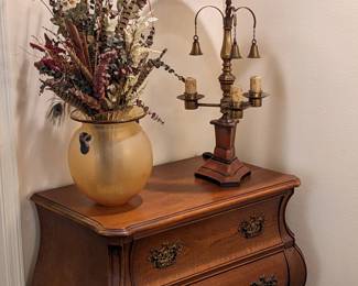 SMALL 2 DRAWER BOMBAY CHEST OF DRAWERS,  WONDERFUL RED CANDLE LAMP WITH HANGING SNUFFERS