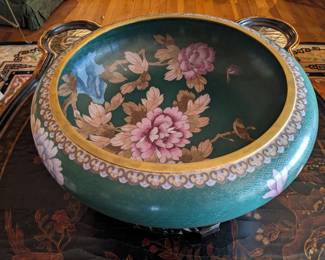 VERY LARGE CLOISONNE CENTER BOWL