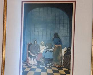 E. ABRAHAMI SIGNED COLORED ETCHING