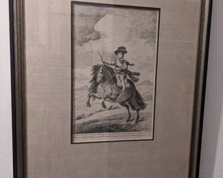 "BALTHASAR CARLOS, PRINCE OF SPAIN and SON OF PHILIP IV on  HORSEBACK" ETCHING BY GOYA dated 1778