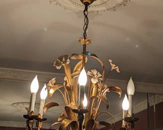 6 LITE FLORAL CHANDELIER WITH GOLD GILT