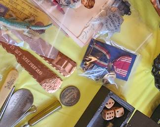 Sock Machine needles, Scale, Old Coca Cole Sharpne, Antique Die, Assorted Antique Wooden Boxes