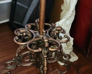 Antique Cast Iron Coat / Hat / Umbrella Rack with Bronze Overlay