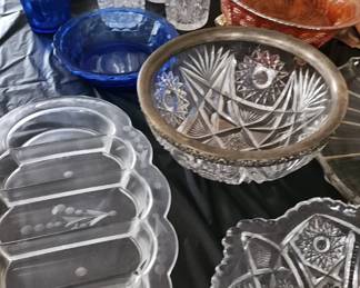 Assorted American Brilliant Glass Period, Crystal, Shirley Temple, Jardinière Prussia, Sterling Rimmed Crystal, Heisey, Carnival Glass