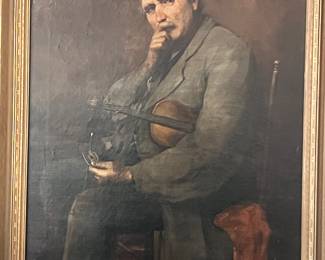Antique, painting man with violin we have appraisal