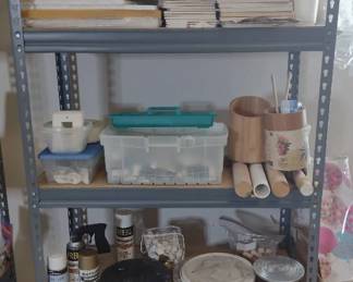 Ceramics and Pottery Craft Lot with Shelving Unit