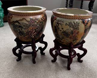 nice oriental planters w/stands