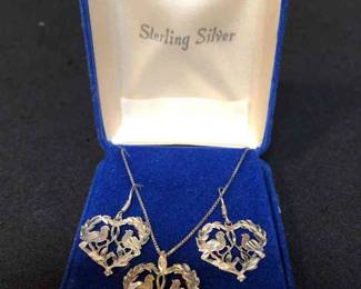 Sterling Lovebirds Necklace And Earrings 