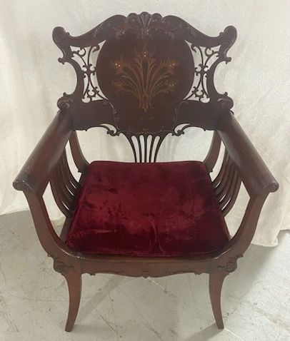Mahogany Inlaid Chair w/Mother of Pearl 
