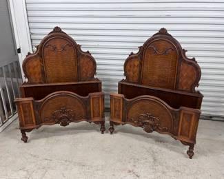 Walnut Depression Era Twin Beds - With Rails