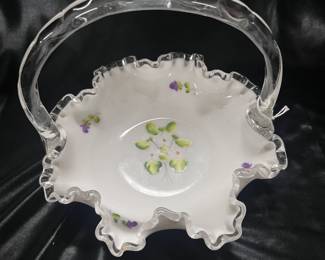 Fenton Milk Glass Hand Painted Basket