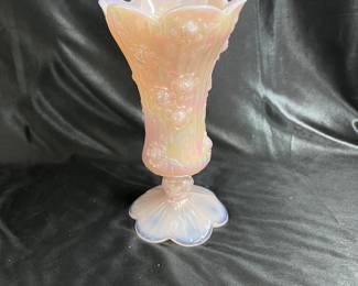 Fenton Pink Iridescent Rose Design Vase