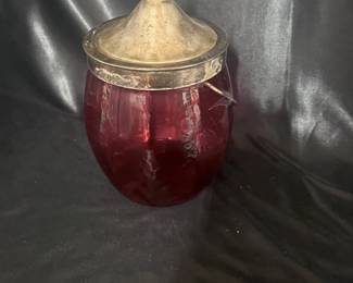 Silverplate & Cranberry Biscuit Jar