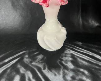 Fenton Cranberry and Milk Glass Compote