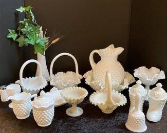 Fenton Hobnail Milk Glass Handpainted Custard Glasses