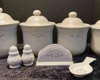 Pfaltzgraff Heirloom Canisters, Napkin Holder, Spoon Rest, and SP Shakers