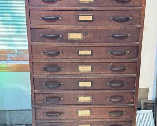 Antique 12Drawer Wood Filing Tool Cabinet Contents Included