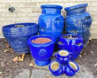 Blue Clay Fiberglass Flower Pots