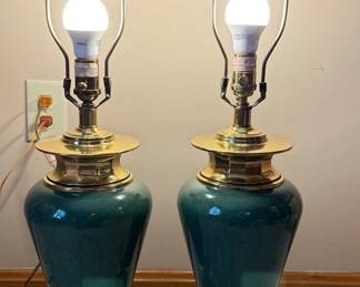 Brass And Jade Green Bedside Lamps