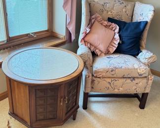 Marble Top Side Table And Pennsylvania House Pink Floral Armchair
