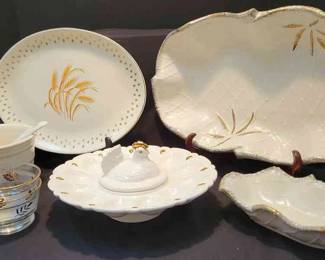 Golden Foliage Bowls, Golden Wheat 22K Gold Platter, Deviled Egg Tray, And Dishes