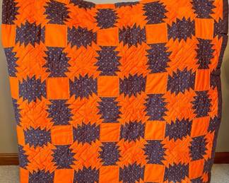 Orange And Brown Pineapple Handmade Quilt