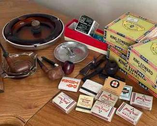 Vintage Smoking Pipes, Cigar Boxes, Ashtrays, Matchbooks