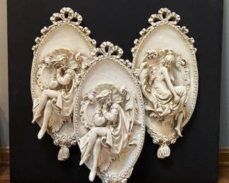 Renaissance Style White Wall Plaques Black Canvas Background