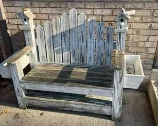 Outdoor Wooden Birdhouse Bench w Side Planters