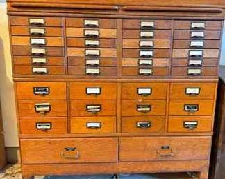 06 Antique 38Drawer Wooden Filing Tool Cabinet All Contents Included