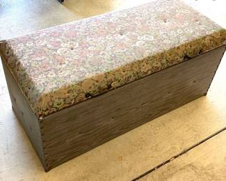 Vintage Wooden Chest with Green Brown Floral Design