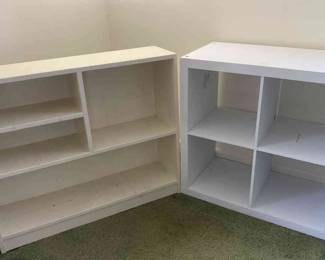 Two White Geometric Storage Shelves 