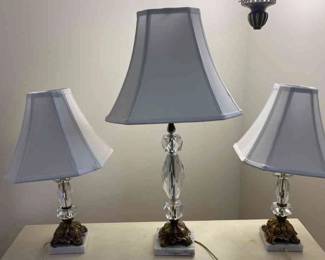 Set Of Three Vintage Marble Base Table Lamps 
