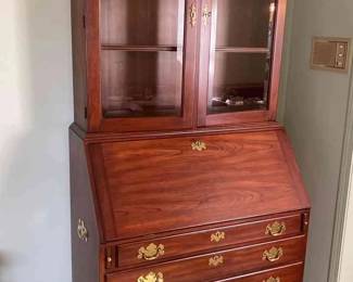 Vintage 1988 HenkelHarris Slant Front Wild Black Cherry Wood Secretary 