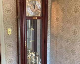 003 Vintage Howard Miller Dark Brown Gold Grandfather Clock