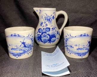 Royal Delft Pitcher And Cups Blue Ware 