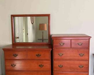 Vintage Wooden Bedroom Set Dresser  Mirror, Lingerie Chest 