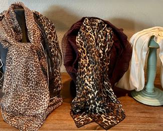 Vintage Animal Print Scarves - Round Scarf  - Silk Head Band And More 