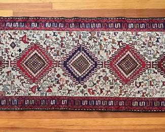 Antique Soumak Pictorial Silk Runner Killim 29" X 114" Rug