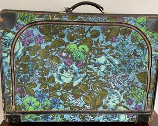 Fabulous 60's Boho Floral Suitcase With Black Leather Trim